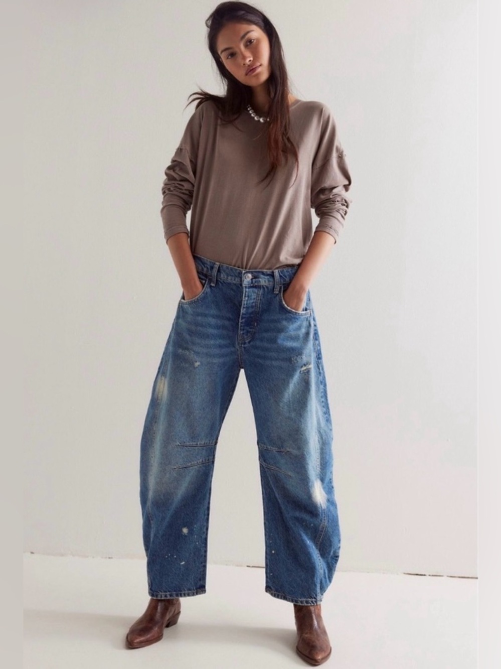 We The Free Good Luck Mid-Rise Barrel Jeans